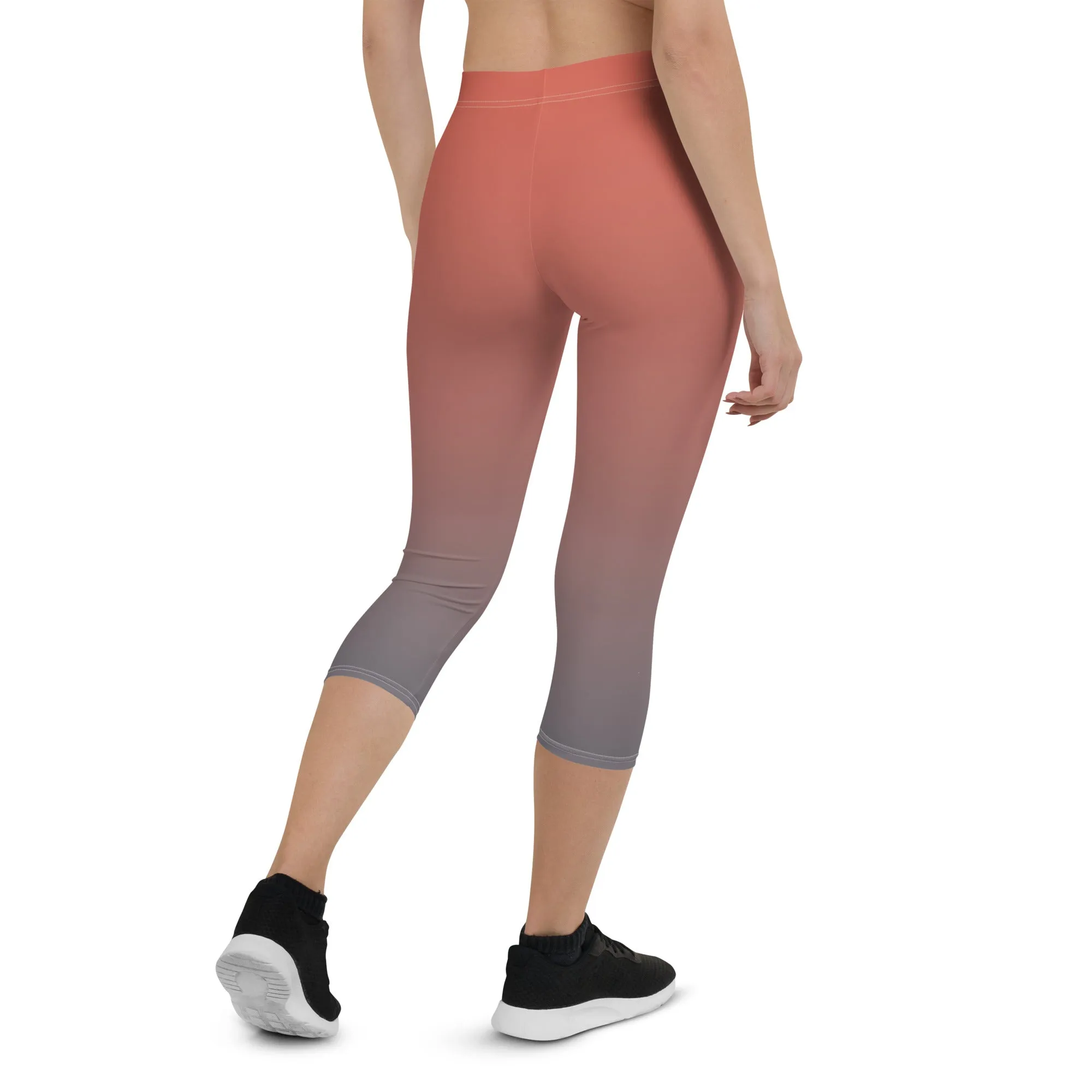 Rose and Grey Ombre Mid-waist Capri Leggings