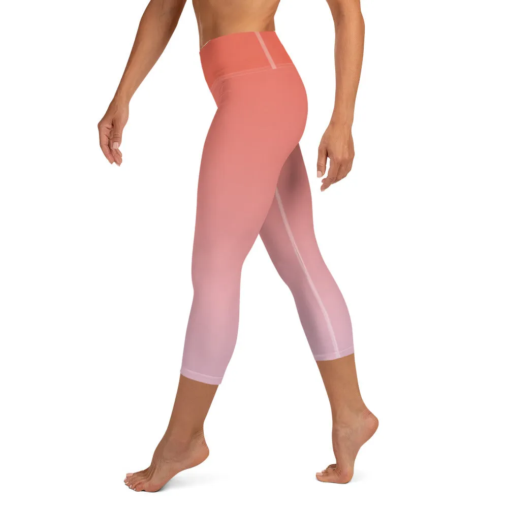Rose and Pink Ombre High-waist Yoga Capri Leggings