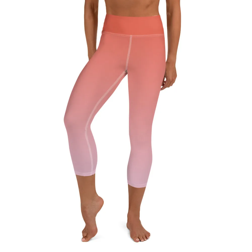 Rose and Pink Ombre High-waist Yoga Capri Leggings