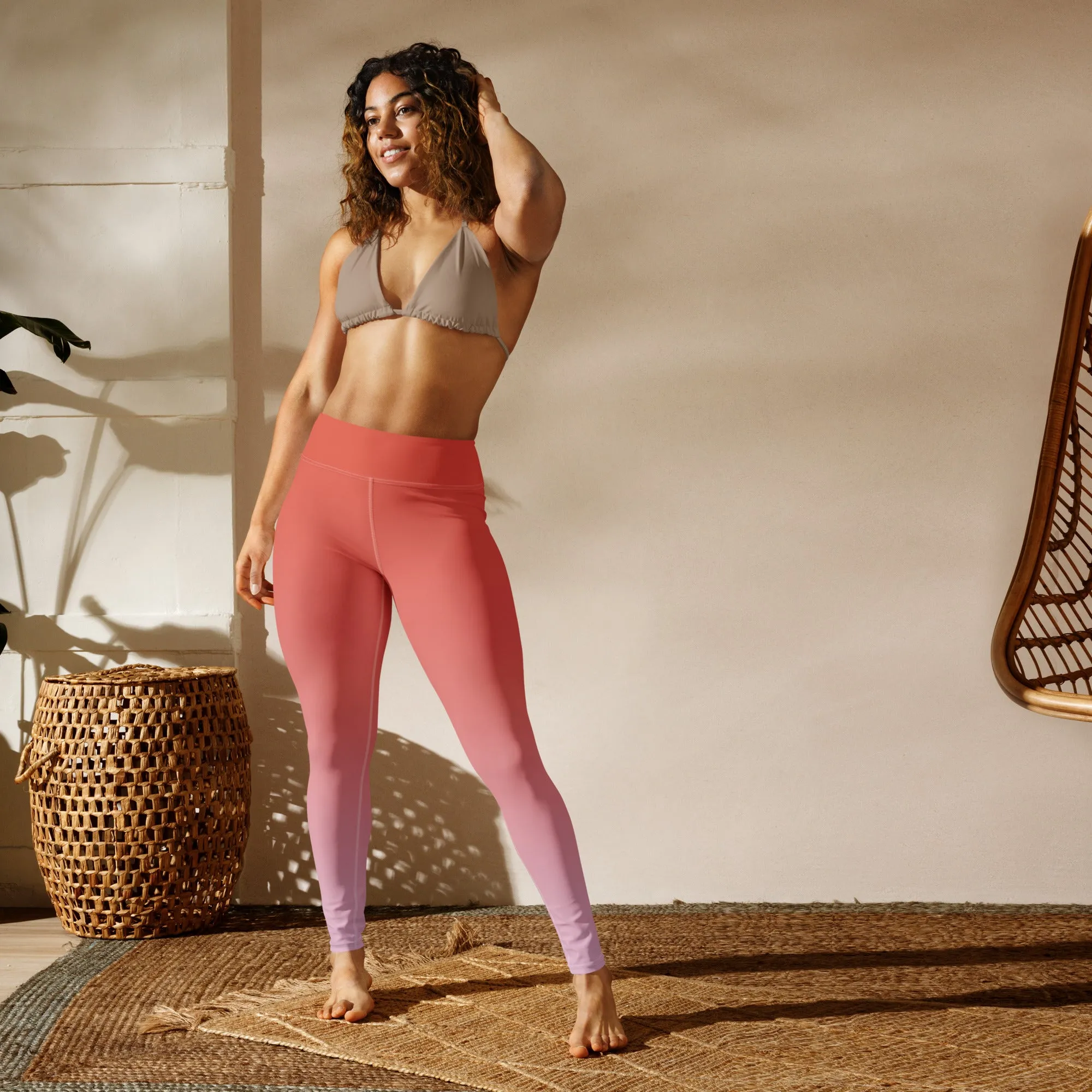 Rose and Pink Ombre High-waist Yoga Leggings