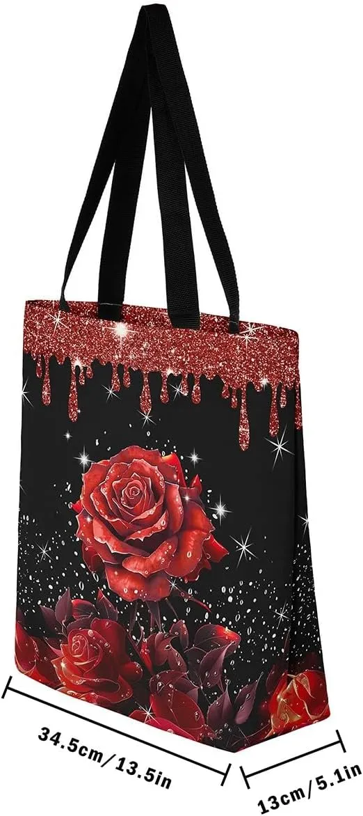 Rose Canvas Tote Bag,Fluid Art Handbag,Abstract Ombre Garden Flowers Shoulder Bag,Boho Floral Bohemian Decor