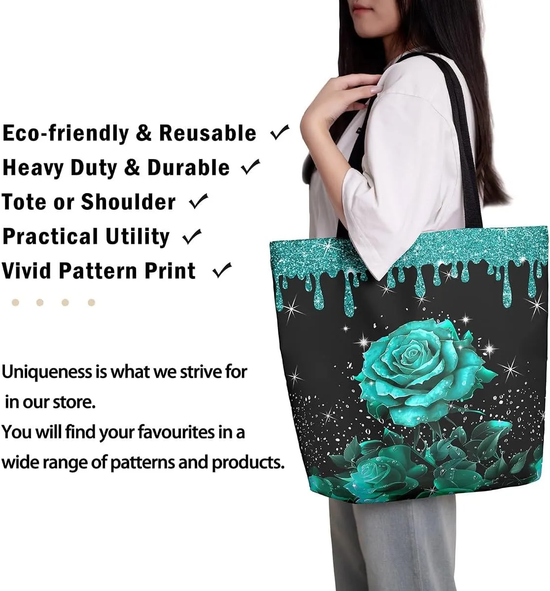 Rose Canvas Tote Bag,Fluid Art Handbag,Abstract Ombre Garden Flowers Shoulder Bag,Boho Floral Bohemian Decor
