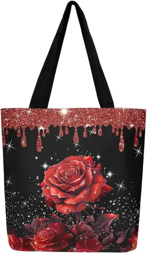 Rose Canvas Tote Bag,Fluid Art Handbag,Abstract Ombre Garden Flowers Shoulder Bag,Boho Floral Bohemian Decor