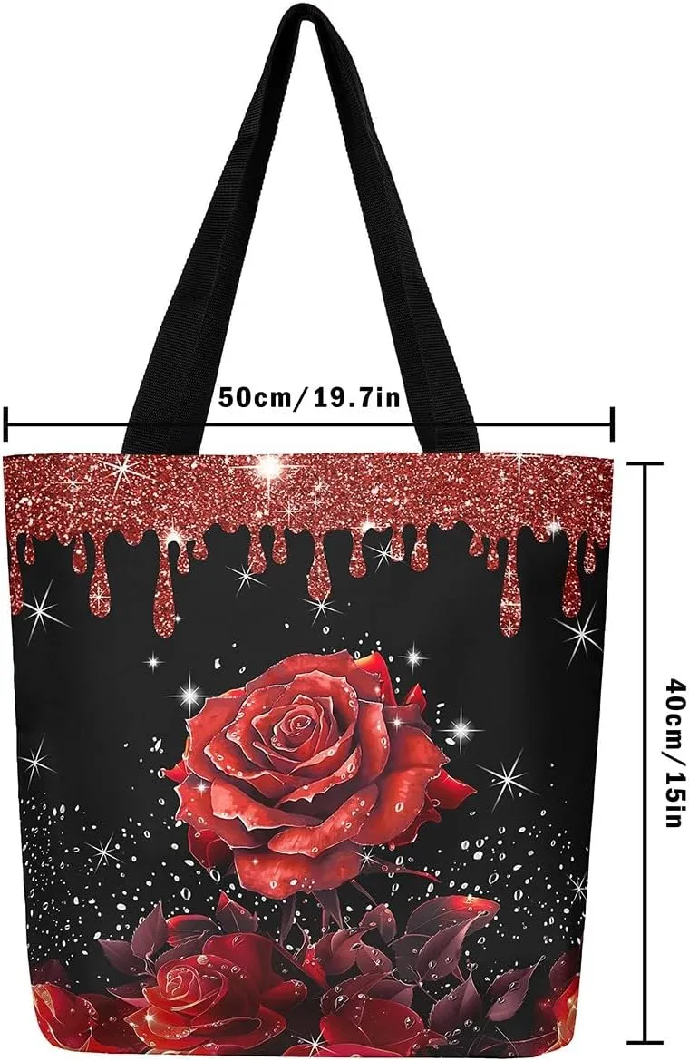 Rose Canvas Tote Bag,Fluid Art Handbag,Abstract Ombre Garden Flowers Shoulder Bag,Boho Floral Bohemian Decor