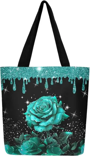 Rose Canvas Tote Bag,Fluid Art Handbag,Abstract Ombre Garden Flowers Shoulder Bag,Boho Floral Bohemian Decor
