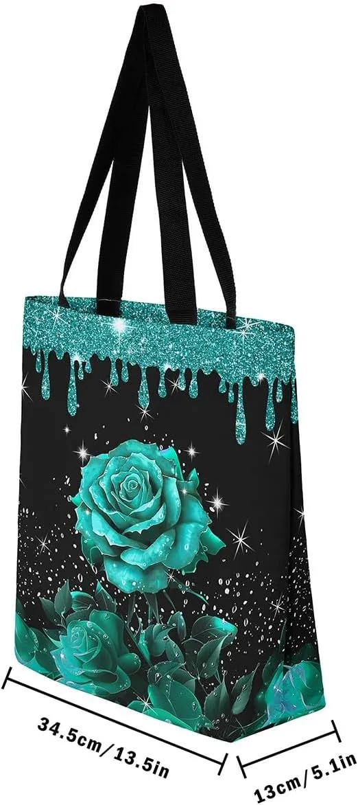 Rose Canvas Tote Bag,Fluid Art Handbag,Abstract Ombre Garden Flowers Shoulder Bag,Boho Floral Bohemian Decor
