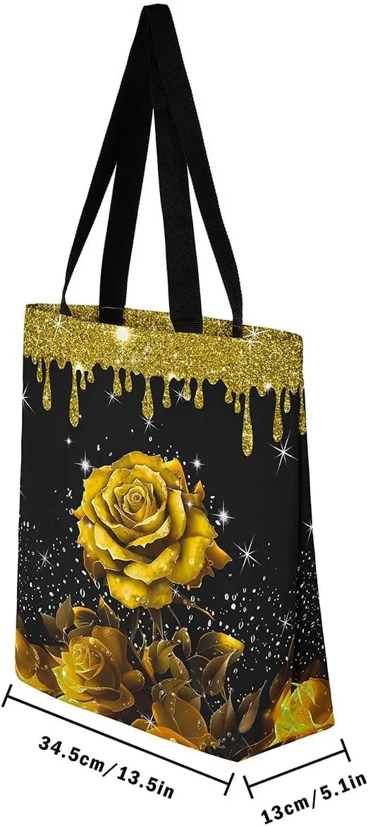 Rose Canvas Tote Bag,Fluid Art Handbag,Abstract Ombre Garden Flowers Shoulder Bag,Boho Floral Bohemian Decor