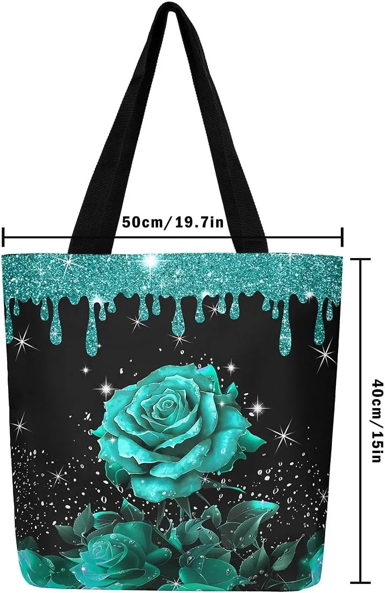 Rose Canvas Tote Bag,Fluid Art Handbag,Abstract Ombre Garden Flowers Shoulder Bag,Boho Floral Bohemian Decor
