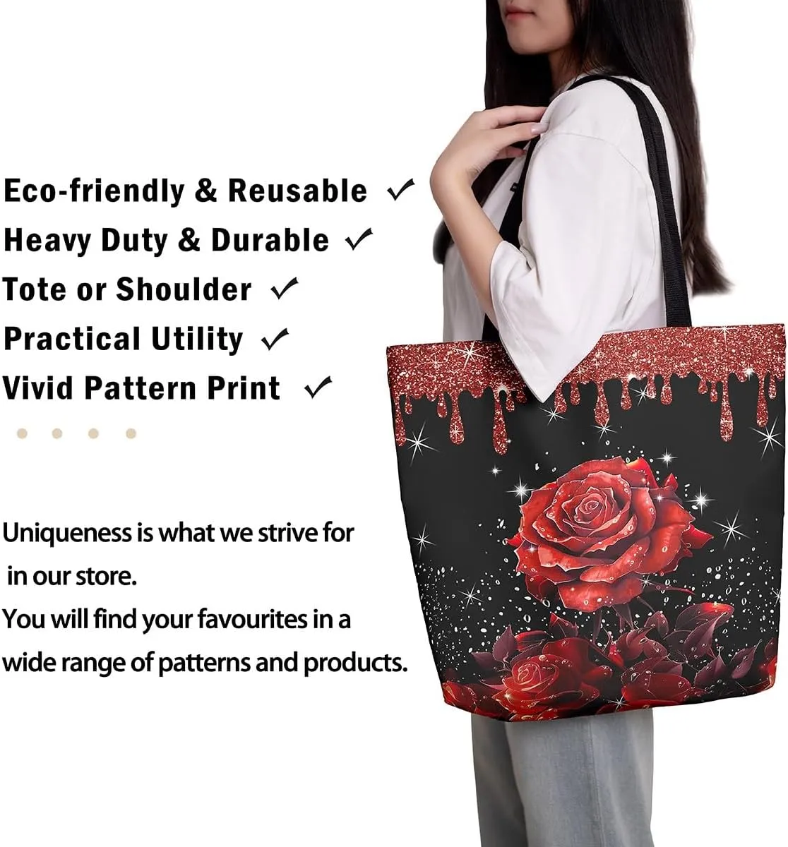 Rose Canvas Tote Bag,Fluid Art Handbag,Abstract Ombre Garden Flowers Shoulder Bag,Boho Floral Bohemian Decor