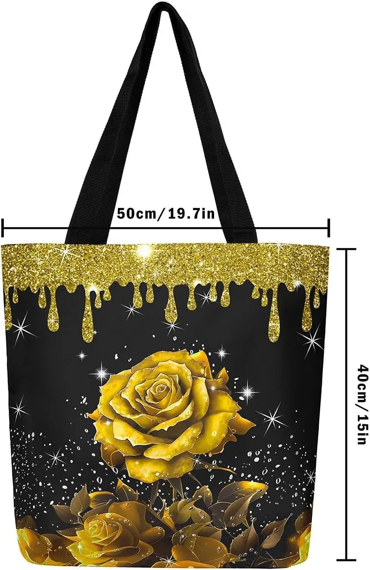 Rose Canvas Tote Bag,Fluid Art Handbag,Abstract Ombre Garden Flowers Shoulder Bag,Boho Floral Bohemian Decor