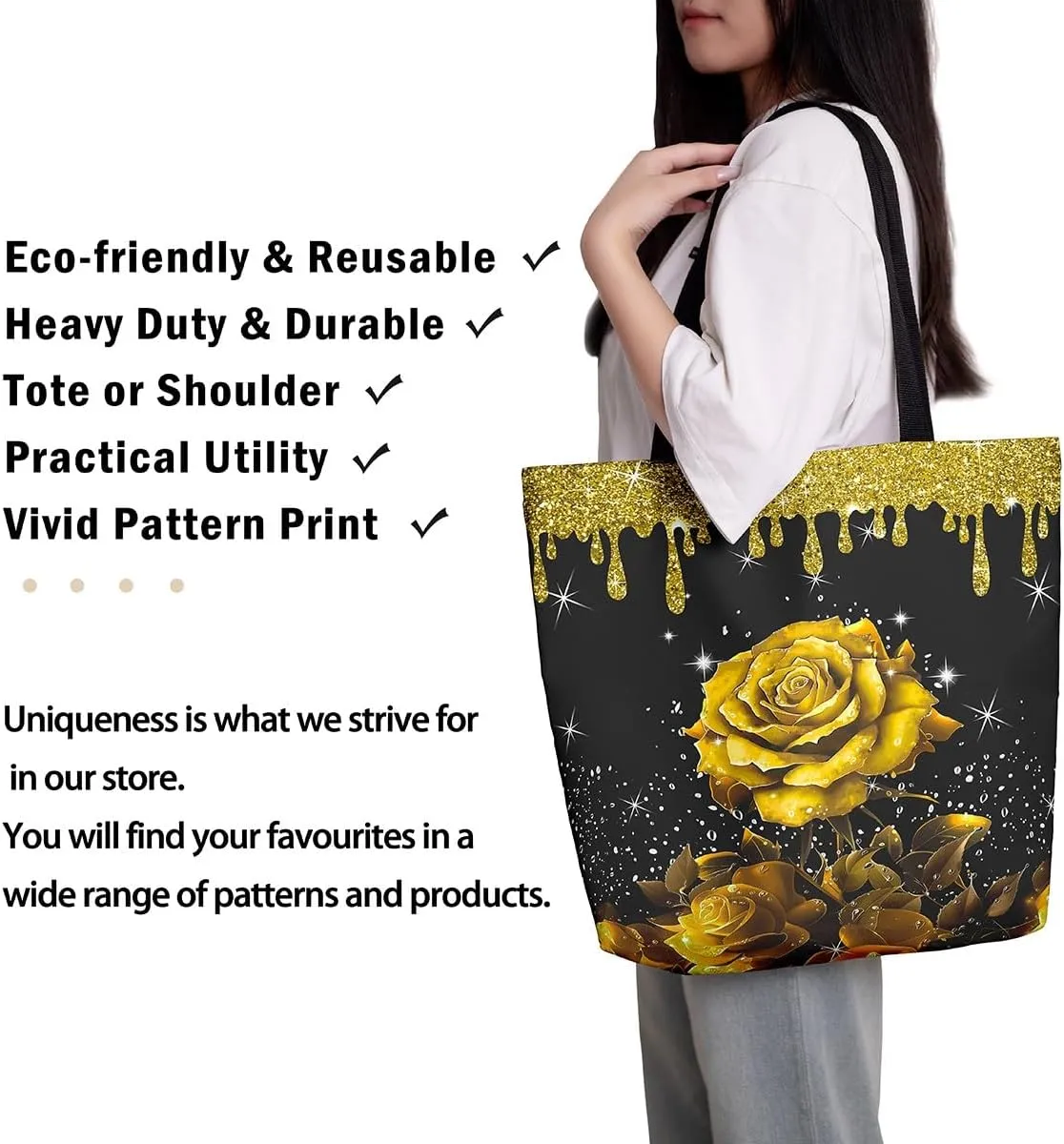 Rose Canvas Tote Bag,Fluid Art Handbag,Abstract Ombre Garden Flowers Shoulder Bag,Boho Floral Bohemian Decor