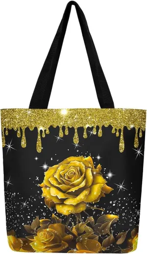 Rose Canvas Tote Bag,Fluid Art Handbag,Abstract Ombre Garden Flowers Shoulder Bag,Boho Floral Bohemian Decor