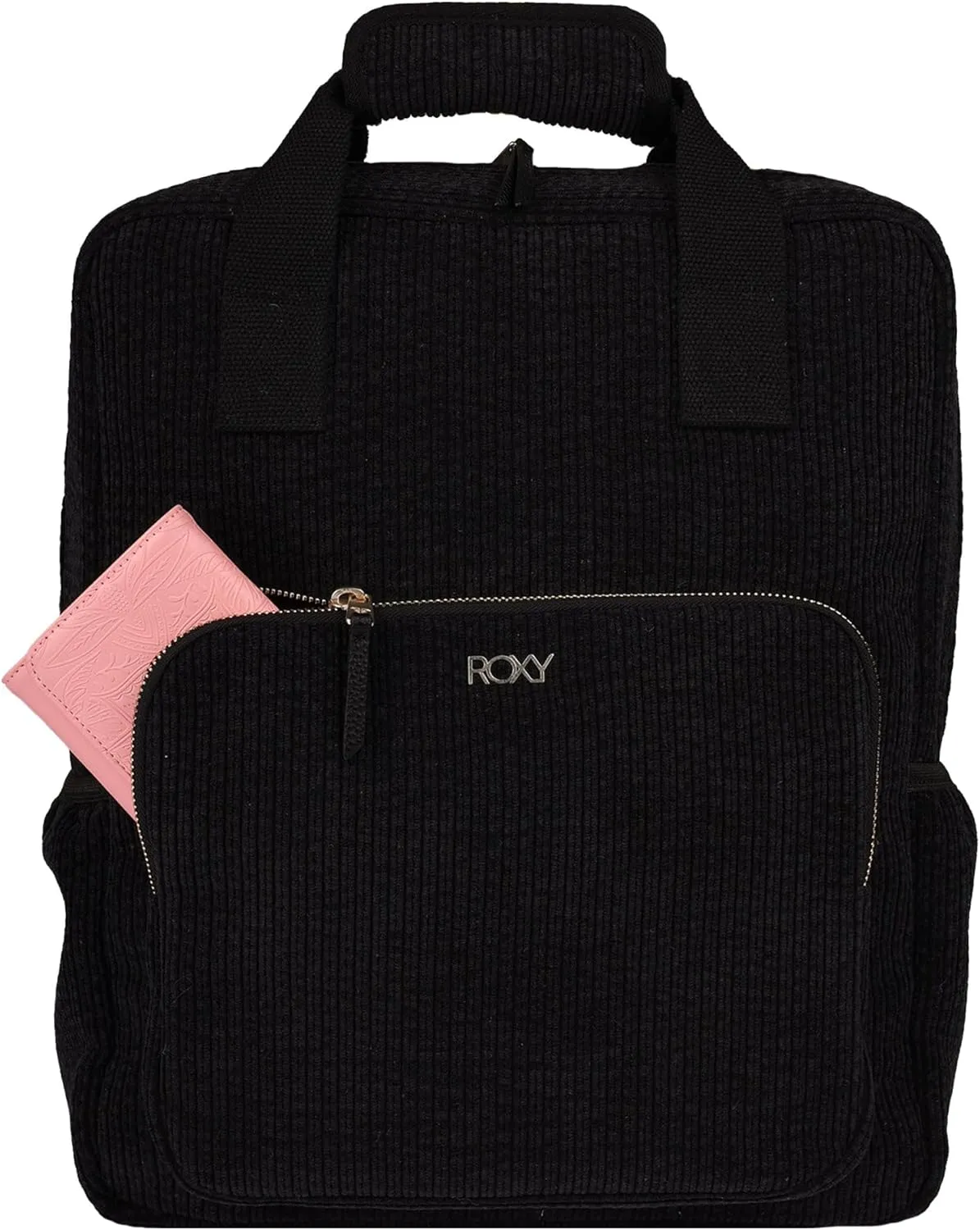 Roxy Women's Feeling Good Stylish Soft Corduroy Backpack Shoulder Straps and Exterior Storage, Anthracite w/Padded Handle, 13L