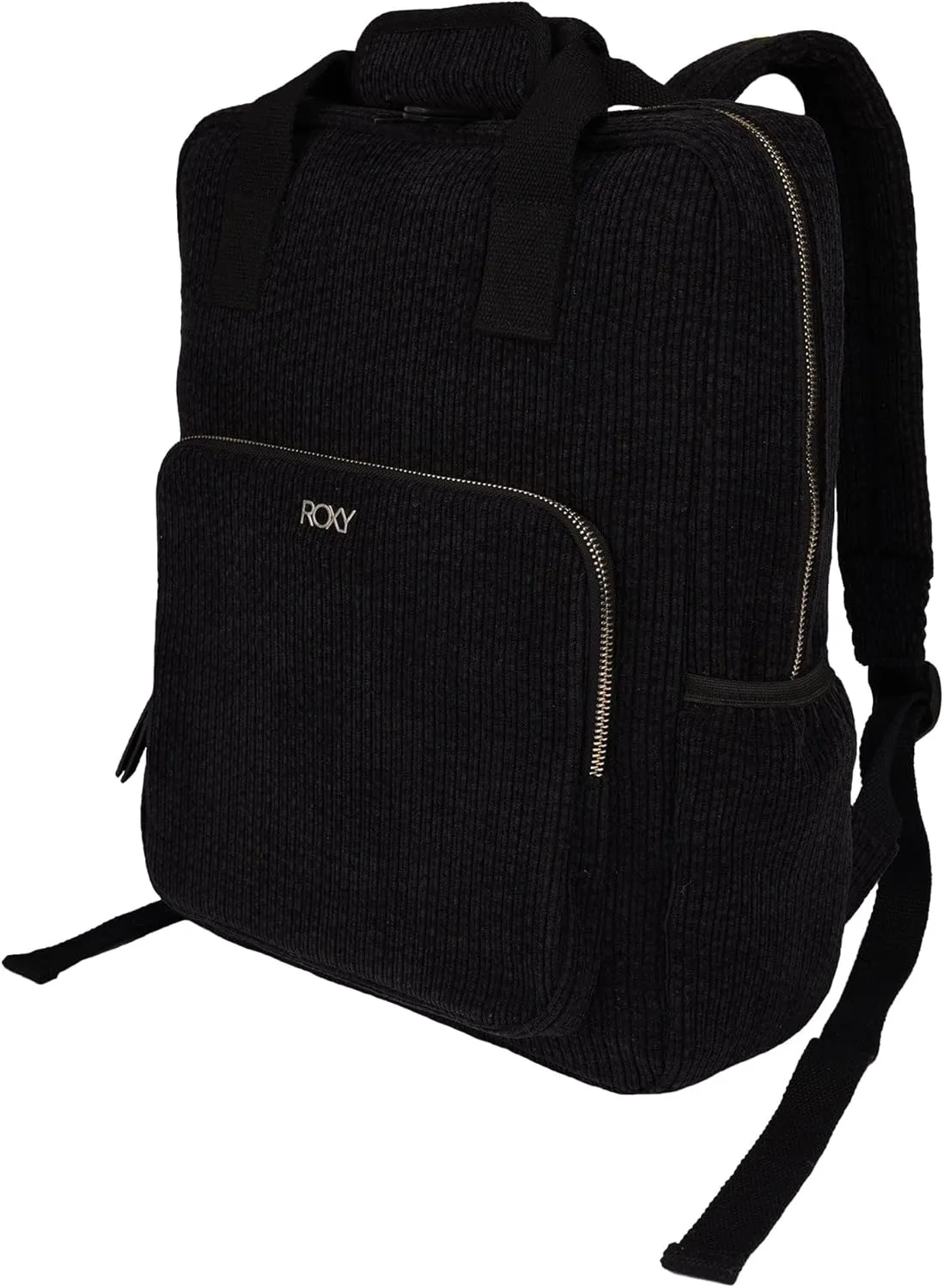 Roxy Women's Feeling Good Stylish Soft Corduroy Backpack Shoulder Straps and Exterior Storage, Anthracite w/Padded Handle, 13L