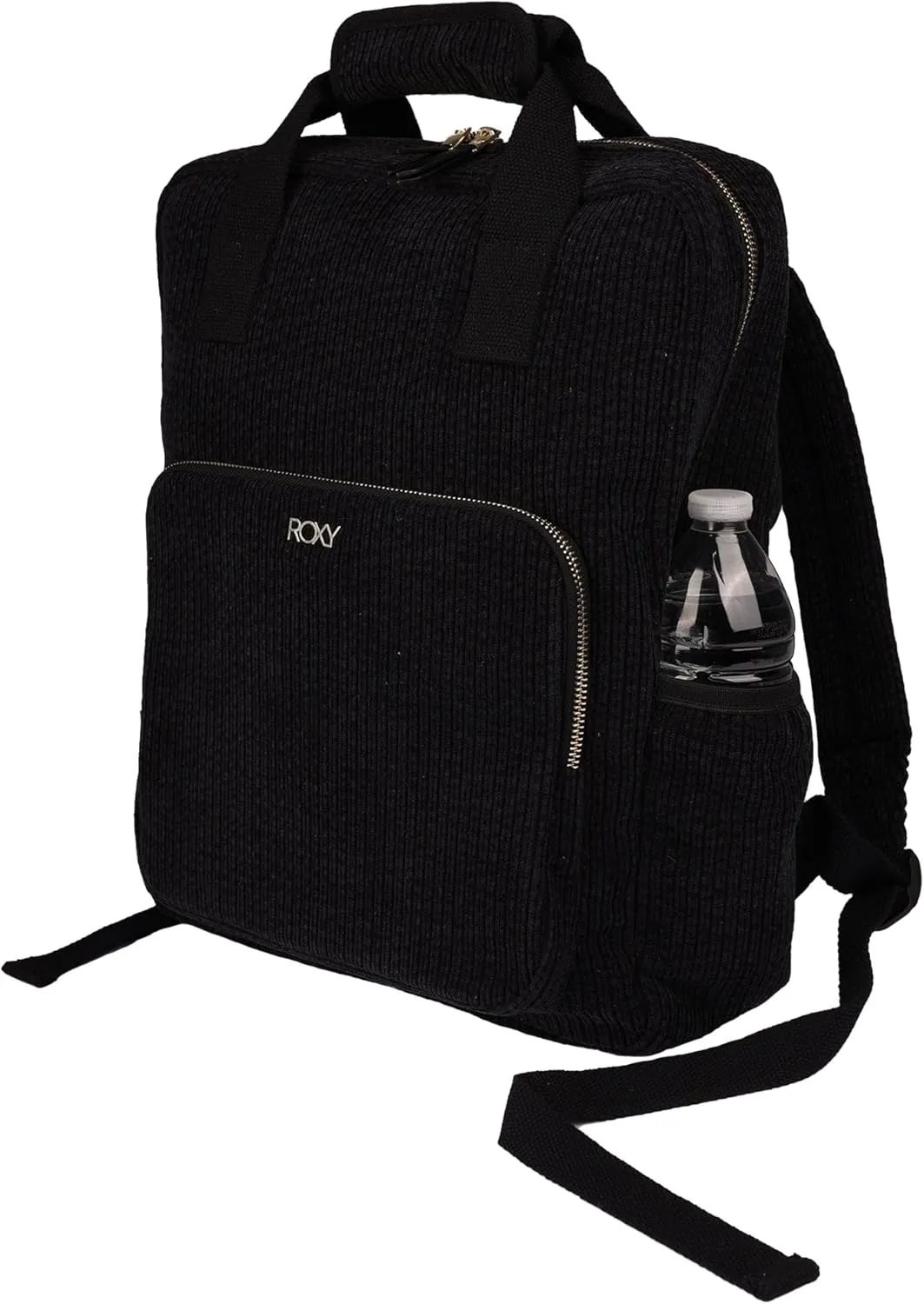 Roxy Women's Feeling Good Stylish Soft Corduroy Backpack Shoulder Straps and Exterior Storage, Anthracite w/Padded Handle, 13L
