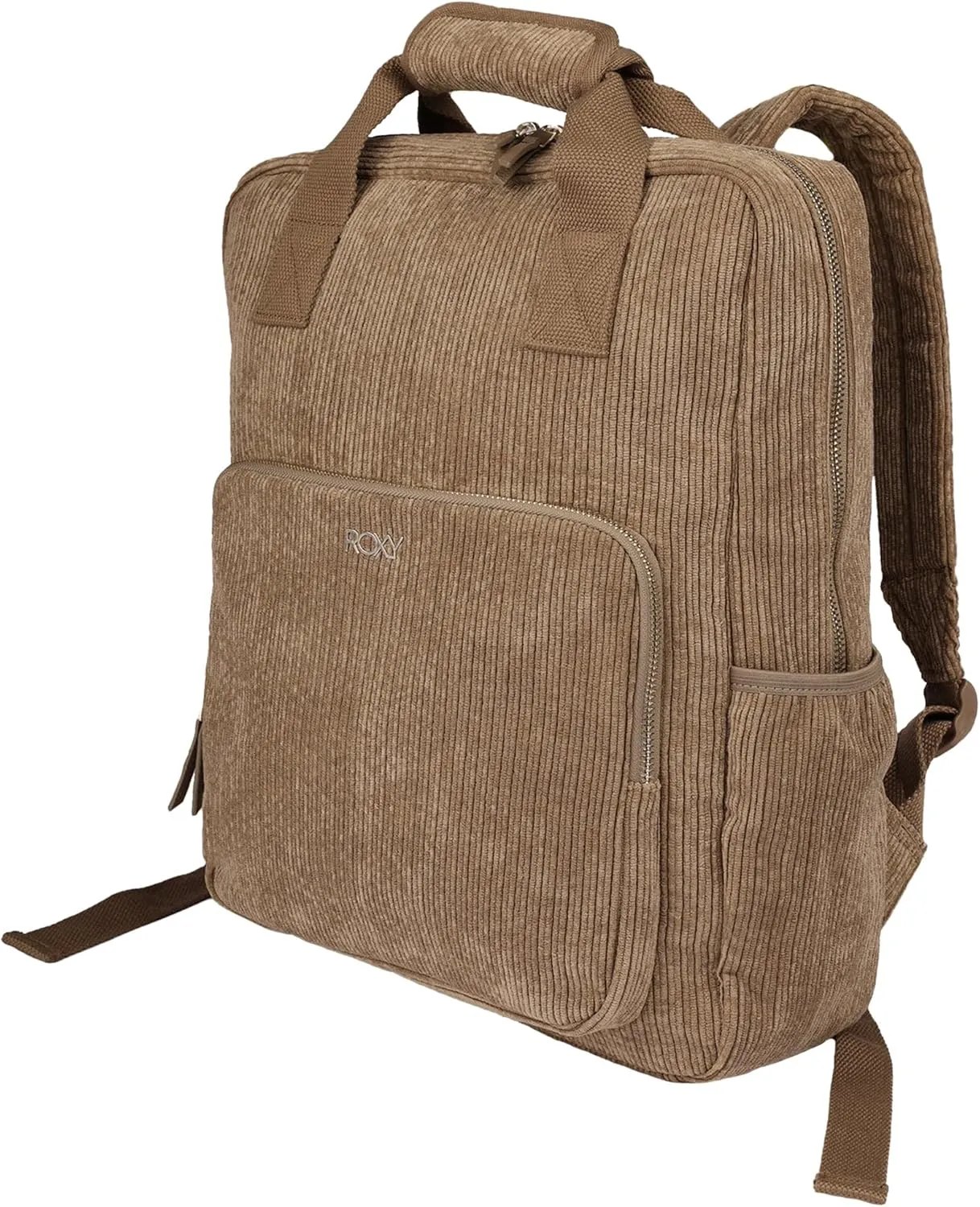 Roxy Women's Feeling Good Stylish Soft Corduroy Backpack with Padded Shoulder Straps and Exterior Storage, Oil Green, 13L