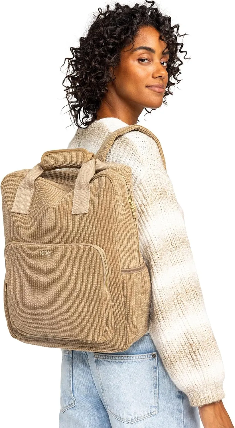 Roxy Women's Feeling Good Stylish Soft Corduroy Backpack with Padded Shoulder Straps and Exterior Storage, Oil Green, 13L