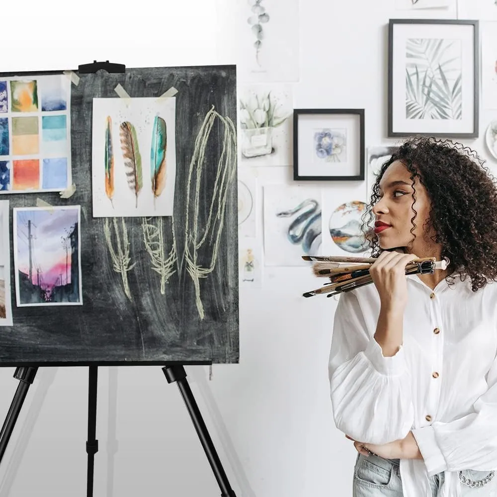 RRFTOK Art Painting Artist Easel Stand, Metal Material Tripod Adjustable Easels for Paint Canvases Height from 17 to 66 Inch - Carry Bag for Table-Top/Floor Drawing and Displaying,Black 2-Pack.
