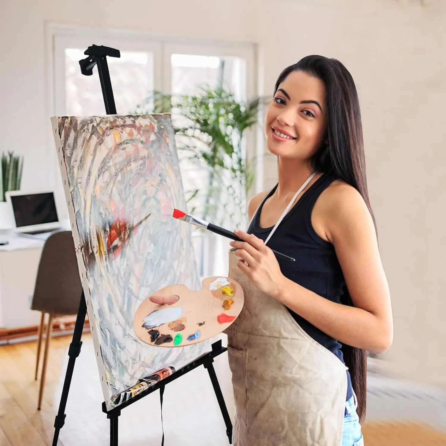 RRFTOK Art Painting Artist Easel Stand, Metal Material Tripod Adjustable Easels for Paint Canvases Height from 17 to 66 Inch - Carry Bag for Table-Top/Floor Drawing and Displaying,Black 2-Pack.