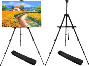 RRFTOK Art Painting Artist Easel Stand, Metal Material Tripod Adjustable Easels for Paint Canvases Height from 17 to 66 Inch - Carry Bag for Table-Top/Floor Drawing and Displaying,Black 2-Pack.