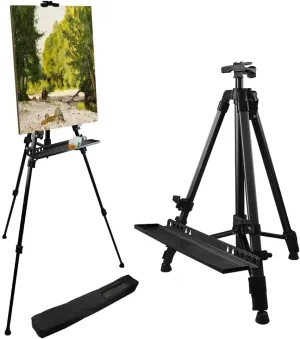 RRFTOK Art Painting Easel Stand for displaying,Aluminum Metal Artist Tripod Adjustable Easels for Paint Canvases Height from 21 to 61Inches - Display with Paintbrush Tray Black,1-Pack.