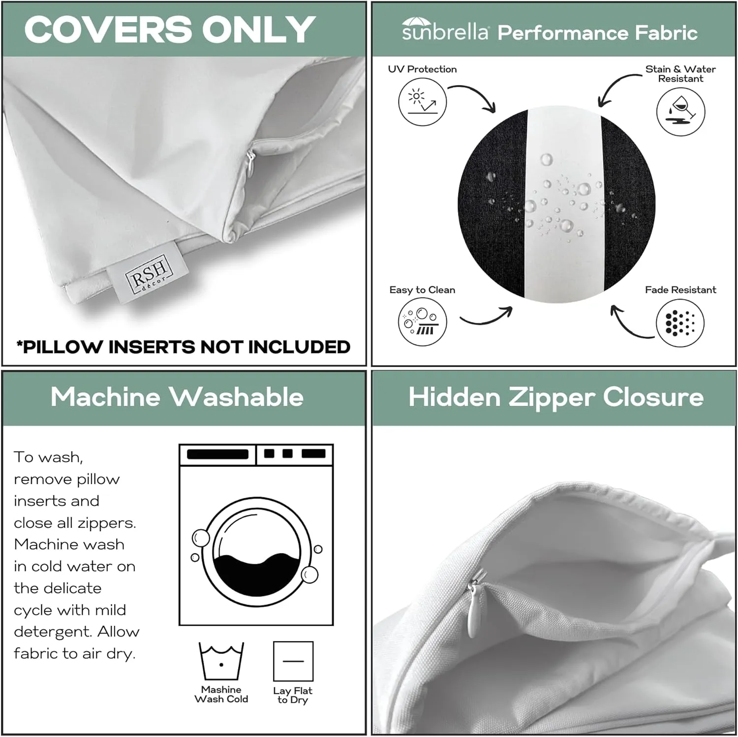 RSH DECOR: Sunbrella Pillow Covers Set of 2 | Covers Only - 17" x 17" | Outdoor Pillow Covers Crafted with Sunbrella Performance Fabric | Canvas Antique Beige