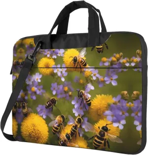 Rural Honey Bees Wildflowers Print Laptop Bag Messenger Bag Case Men Women Water-Resistant with Handle Shoulder Strap