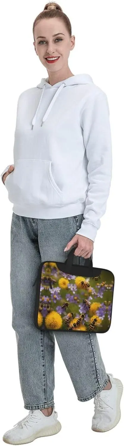 Rural Honey Bees Wildflowers Print Laptop Bag Messenger Bag Case Men Women Water-Resistant with Handle Shoulder Strap