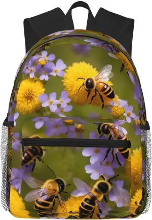 Rural Honey Bees Wildflowers print Lightweight duffel bag, travel hiking daypack, comfortable backpack, sports bag