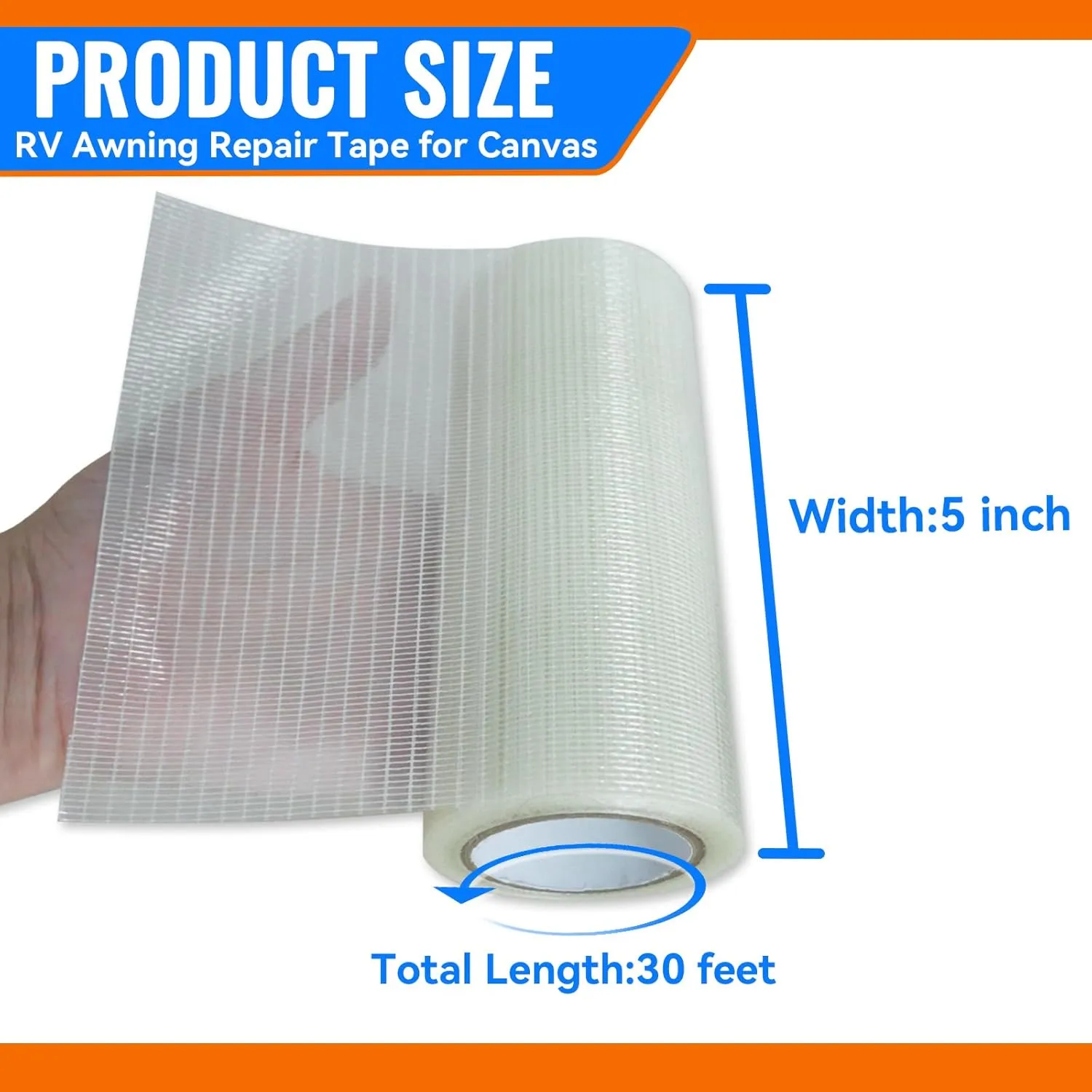RV Awning Repair Tape for Tarp, Boat Covers Repair Tape,Tent, Sail Tape, Tear Repair Patch Kit, Waterproof, 5 Inch Wide 30FT Long, Reinforced