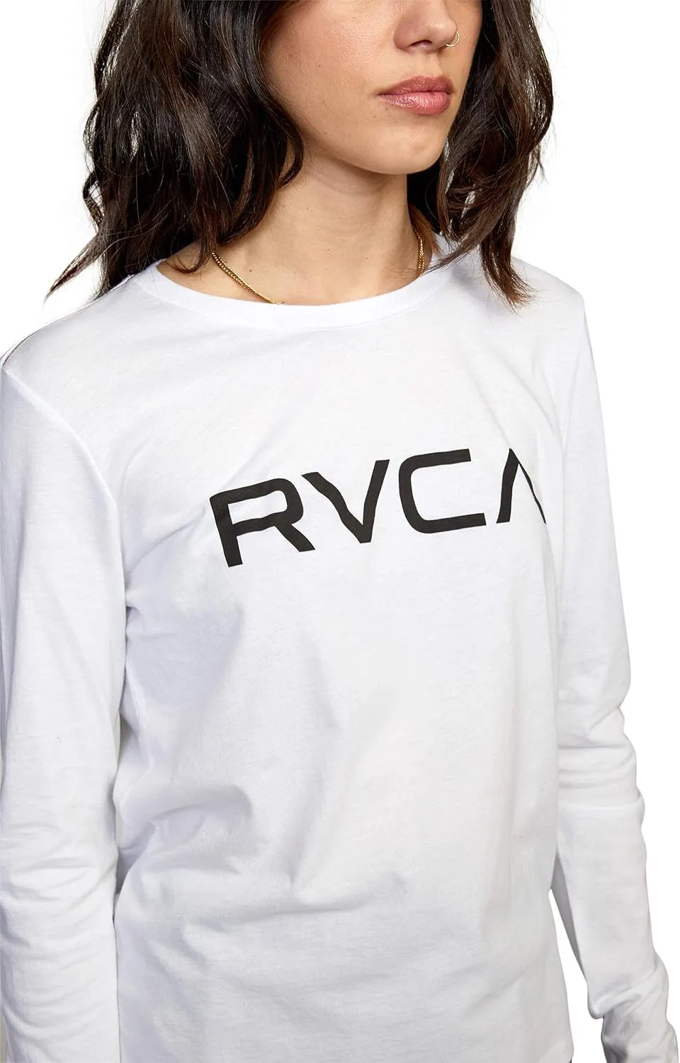 RVCA Women's Red Stitch Long Sleeve Graphic Tee Shirt