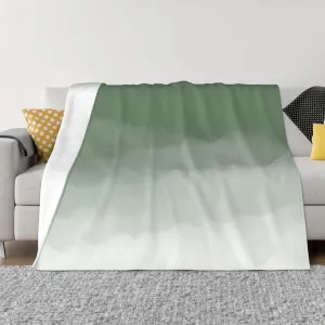 Sage Green Watercolor Ombre 50"X40" Flannel Blanket - 100% Soft Polyester, Lightweight and Warm, Suitable for Families, Camping, Travel