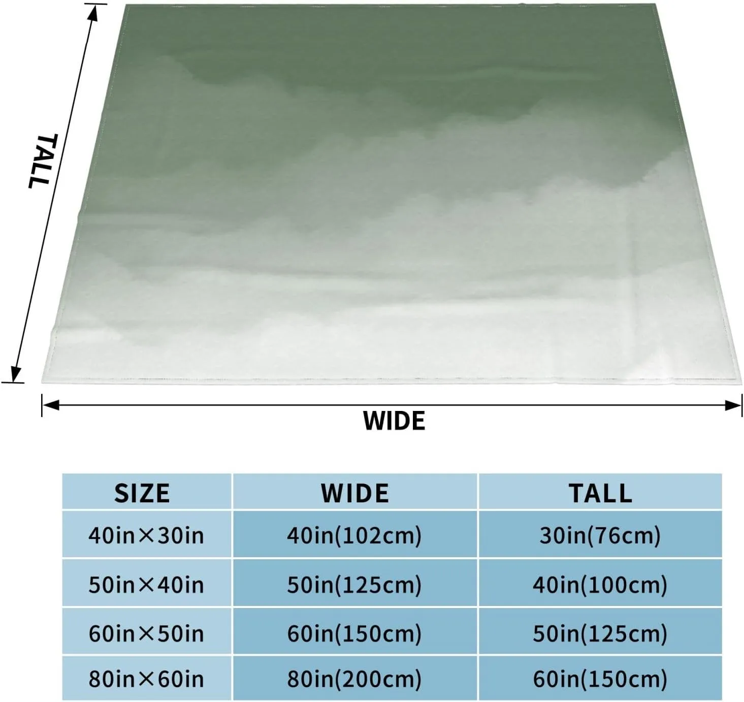 Sage Green Watercolor Ombre 50"X40" Flannel Blanket - 100% Soft Polyester, Lightweight and Warm, Suitable for Families, Camping, Travel