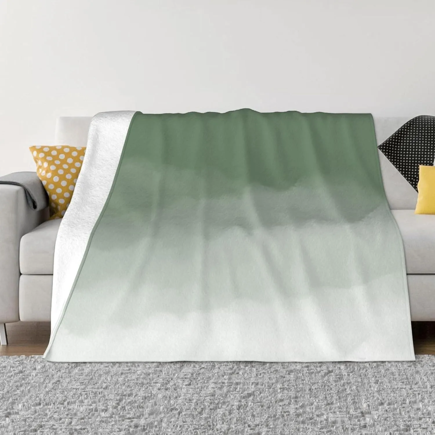 Sage Green Watercolor Ombre 50"X40" Flannel Blanket - 100% Soft Polyester, Lightweight and Warm, Suitable for Families, Camping, Travel