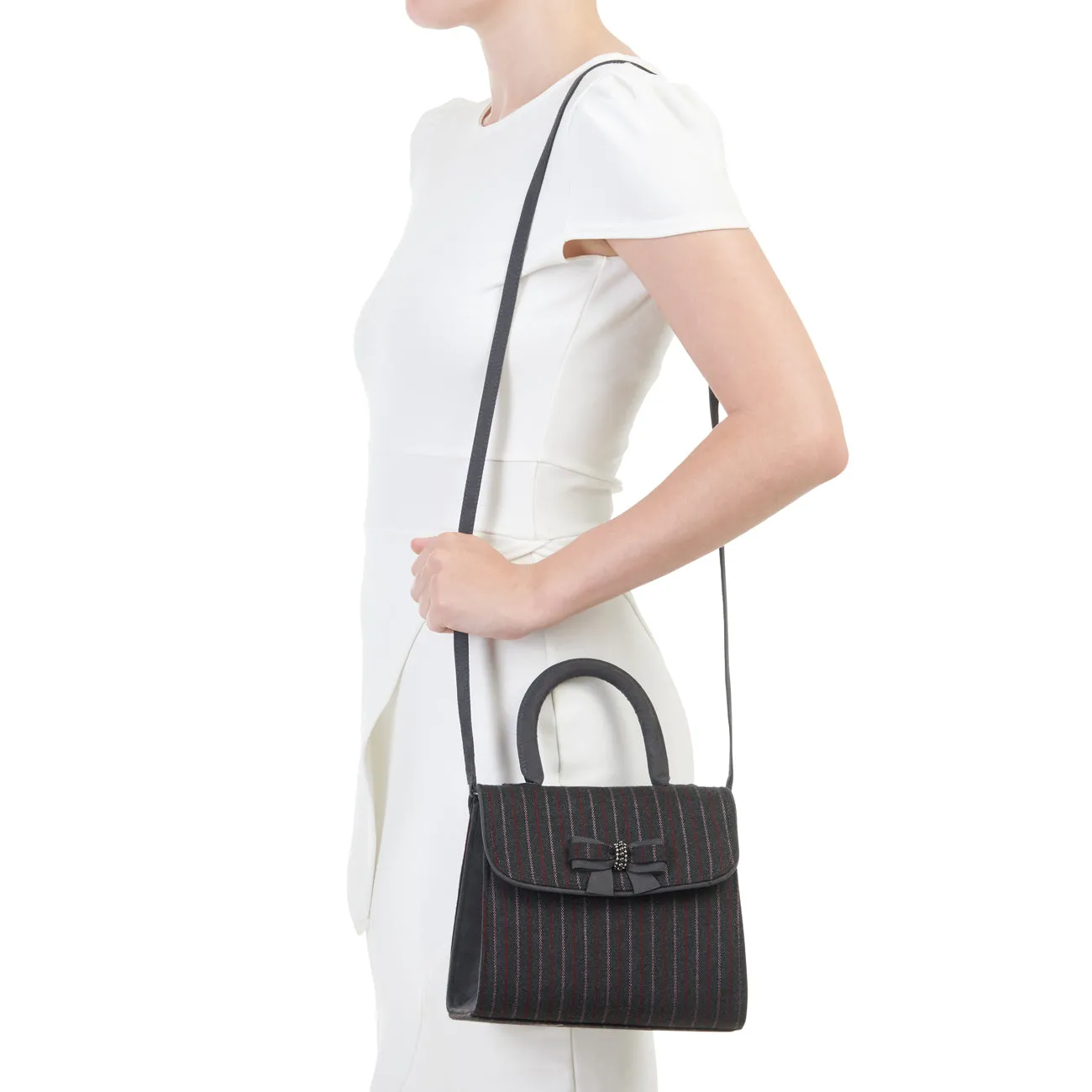 Saigon Grey Pinstripe Bag (Matches Isla Mid Heels) by Ruby Shoo