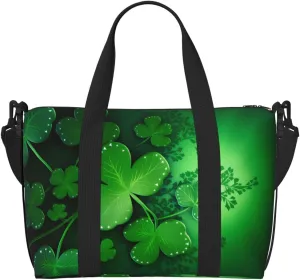 Saint Patricks Day Travel Duffel Bags for Women Men, Sports Training Gym Bag Dance Bag with Adjustable Shoulder Strap Green Clover Leaf Weekender Overnight Bag