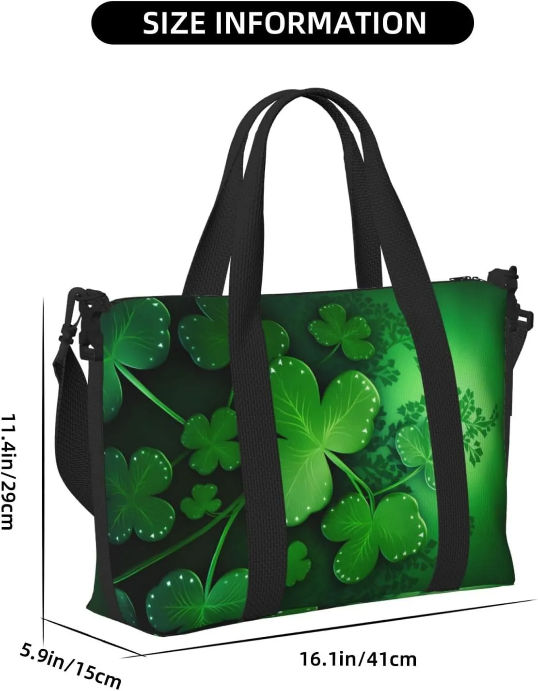 Saint Patricks Day Travel Duffel Bags for Women Men, Sports Training Gym Bag Dance Bag with Adjustable Shoulder Strap Green Clover Leaf Weekender Overnight Bag