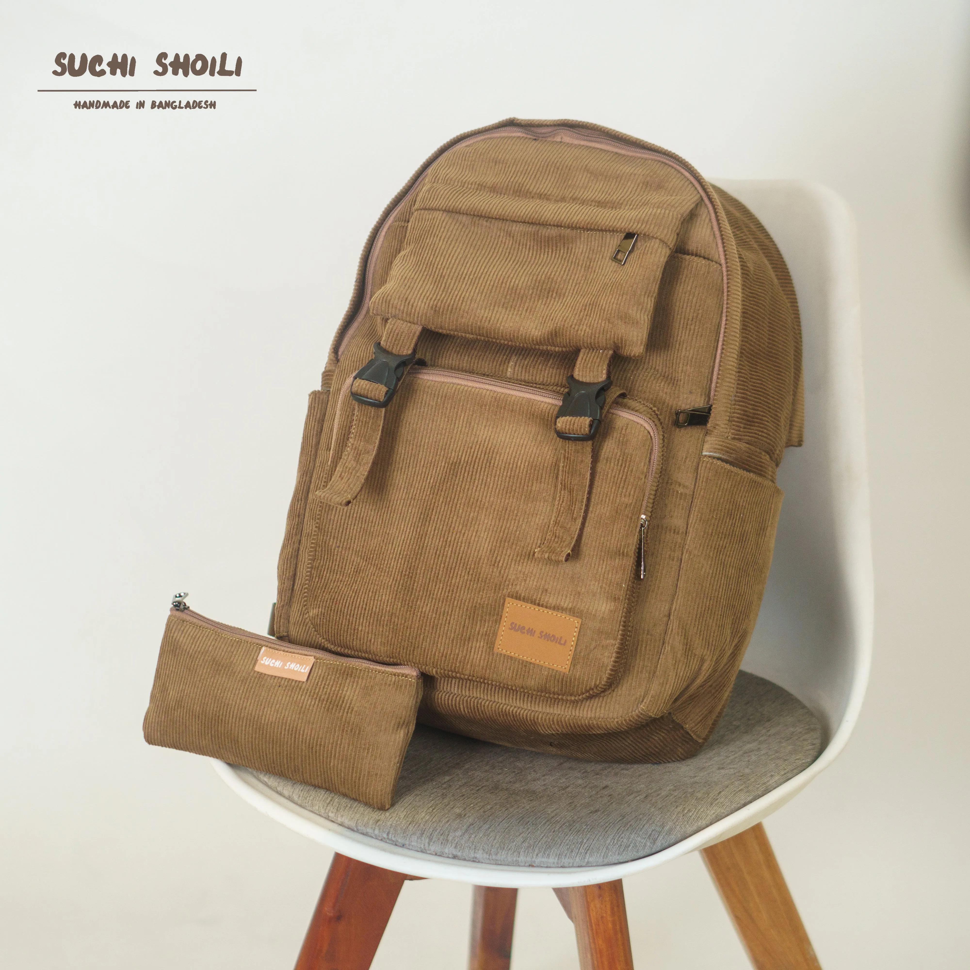 Sand Yellow Corduroy Fabric Metro Backpack