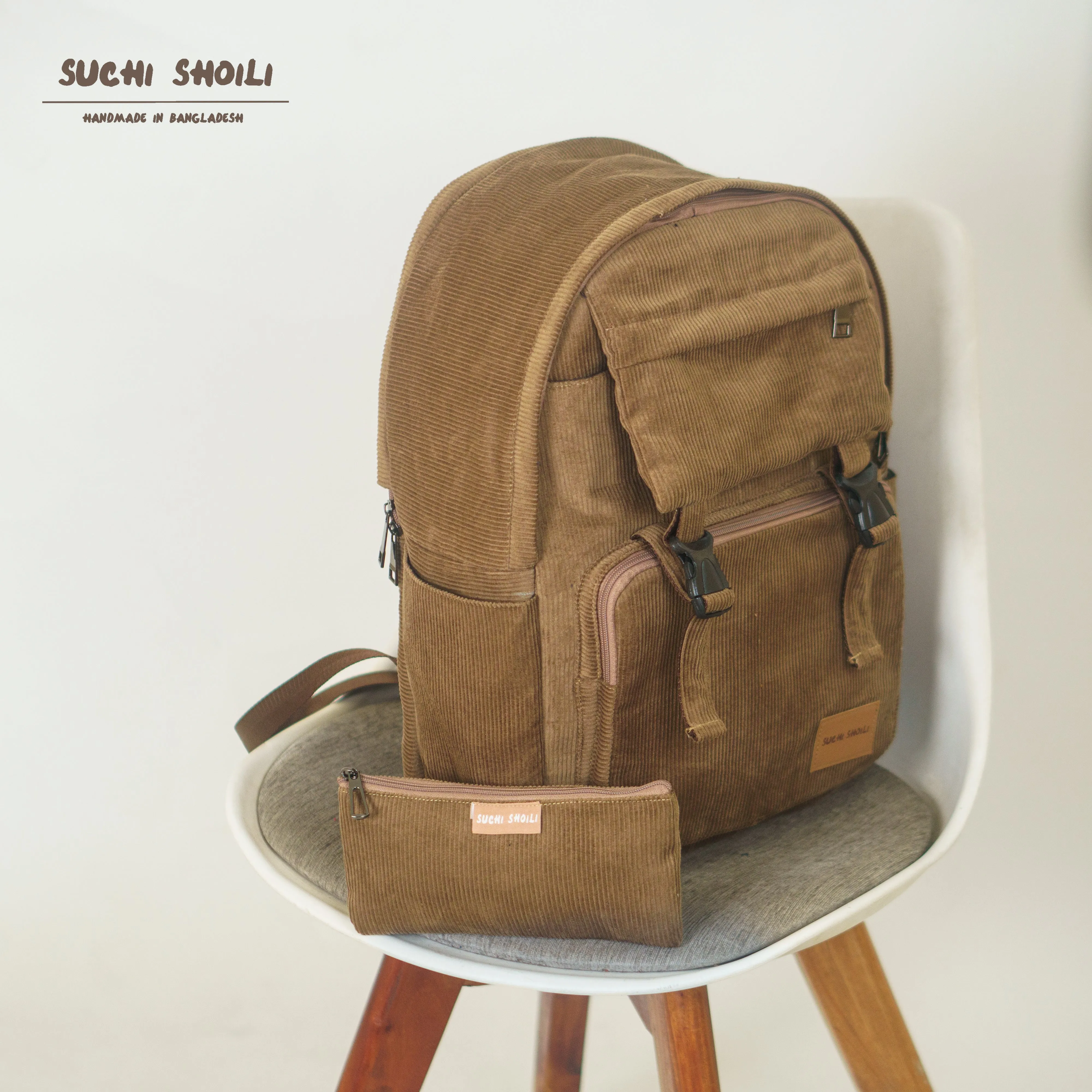 Sand Yellow Corduroy Fabric Metro Backpack