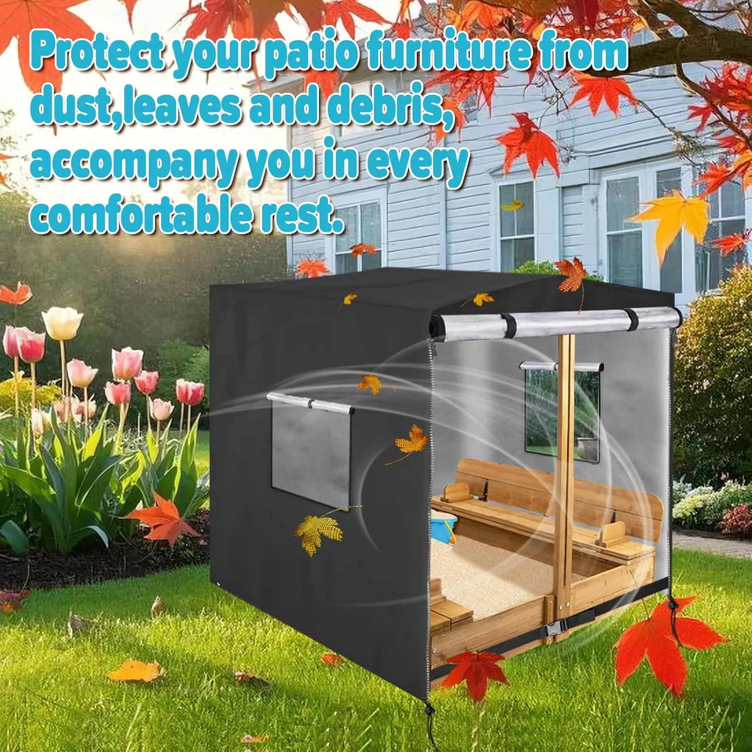Sandbox Cover(48in),Waterproof Wooden Sand box Cover,420D Outdoor Covers for Wooden Sandbox with Lid and Foldable Bench (1 Piece,Black)