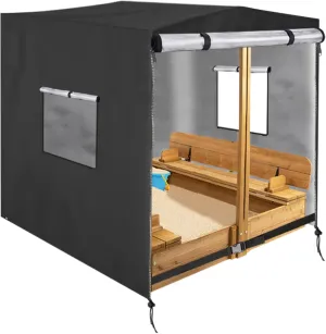 Sandbox Cover(48in),Waterproof Wooden Sand box Cover,420D Outdoor Covers for Wooden Sandbox with Lid and Foldable Bench (1 Piece,Black)