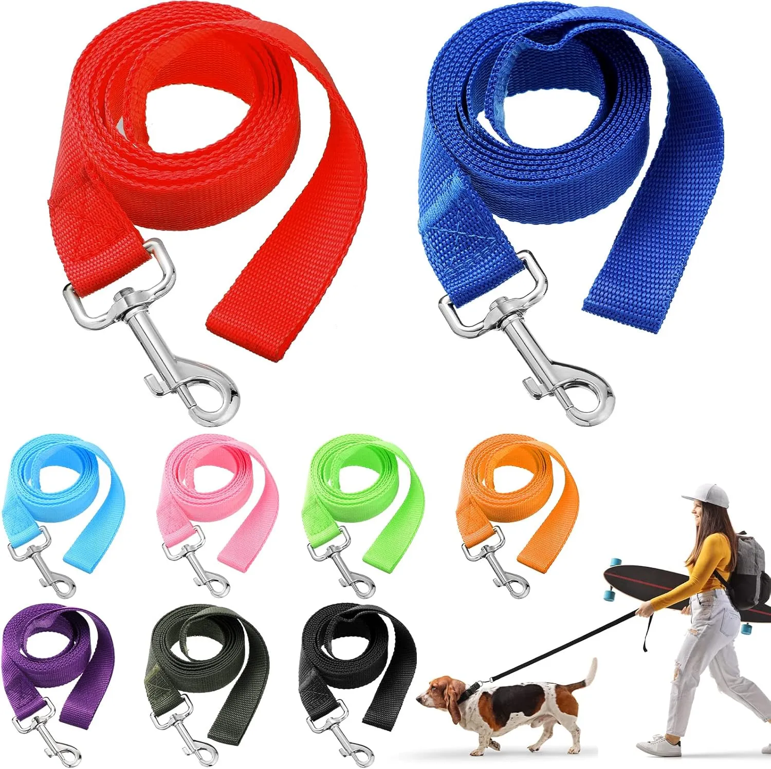 Sanwuta 9 Pack Nylon Dog Training Leash Bulk 6 ft Dog Leash for Small and Medium Puppy Traction Rope for Training, Play, Camping, or Backyard(Colorful)