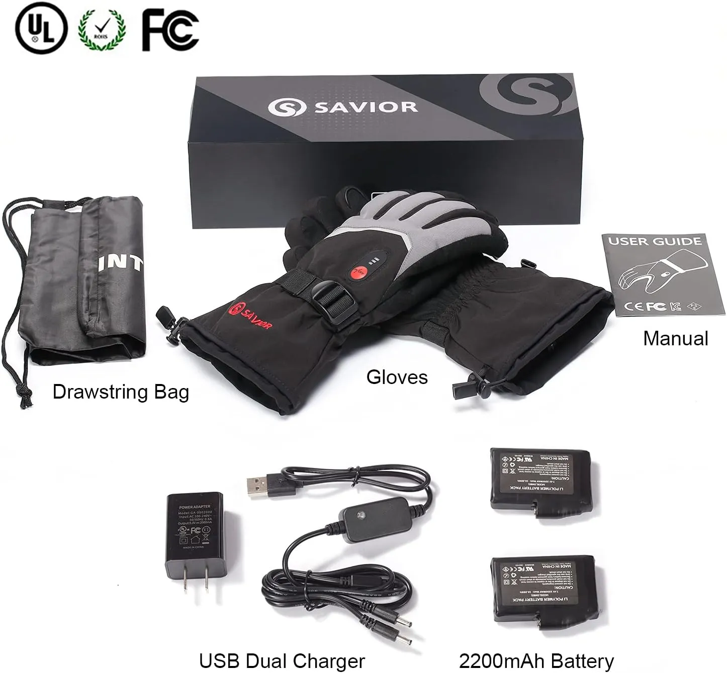 SAVIOR HEAT Rechargeable Heated Gloves - Electric Ski Gloves with 3 Heating Levels, Touchscreen, Waterproof for Men & Women