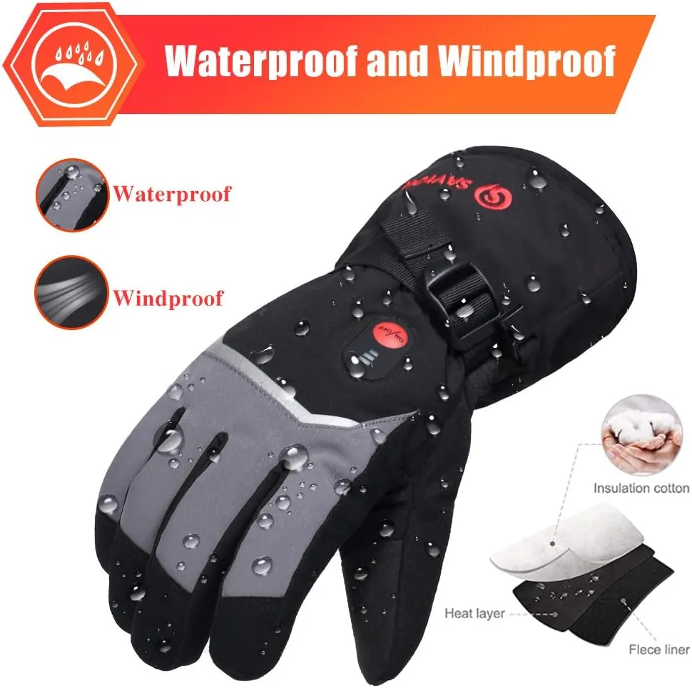 SAVIOR HEAT Rechargeable Heated Gloves - Electric Ski Gloves with 3 Heating Levels, Touchscreen, Waterproof for Men & Women