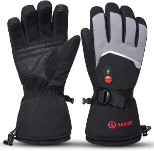 SAVIOR HEAT Rechargeable Heated Gloves - Electric Ski Gloves with 3 Heating Levels, Touchscreen, Waterproof for Men & Women