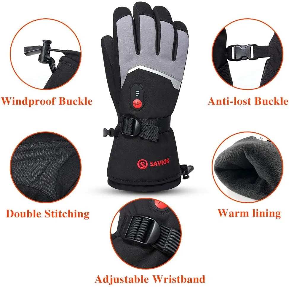SAVIOR HEAT Rechargeable Heated Gloves - Electric Ski Gloves with 3 Heating Levels, Touchscreen, Waterproof for Men & Women