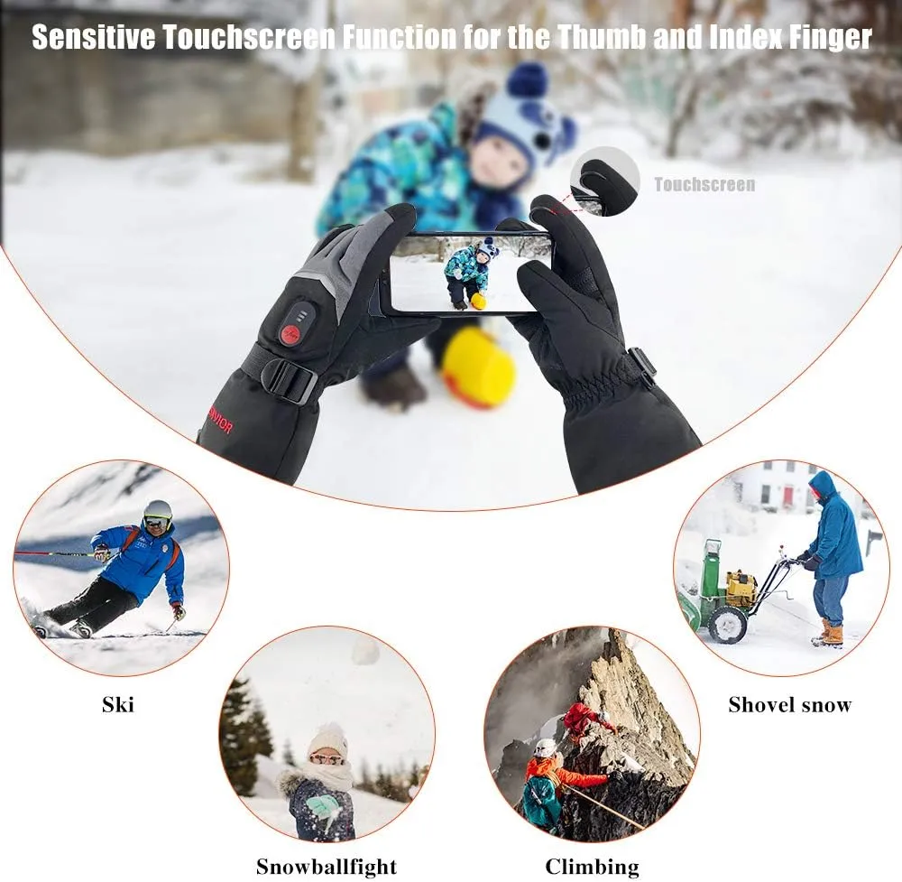 SAVIOR HEAT Rechargeable Heated Gloves - Electric Ski Gloves with 3 Heating Levels, Touchscreen, Waterproof for Men & Women