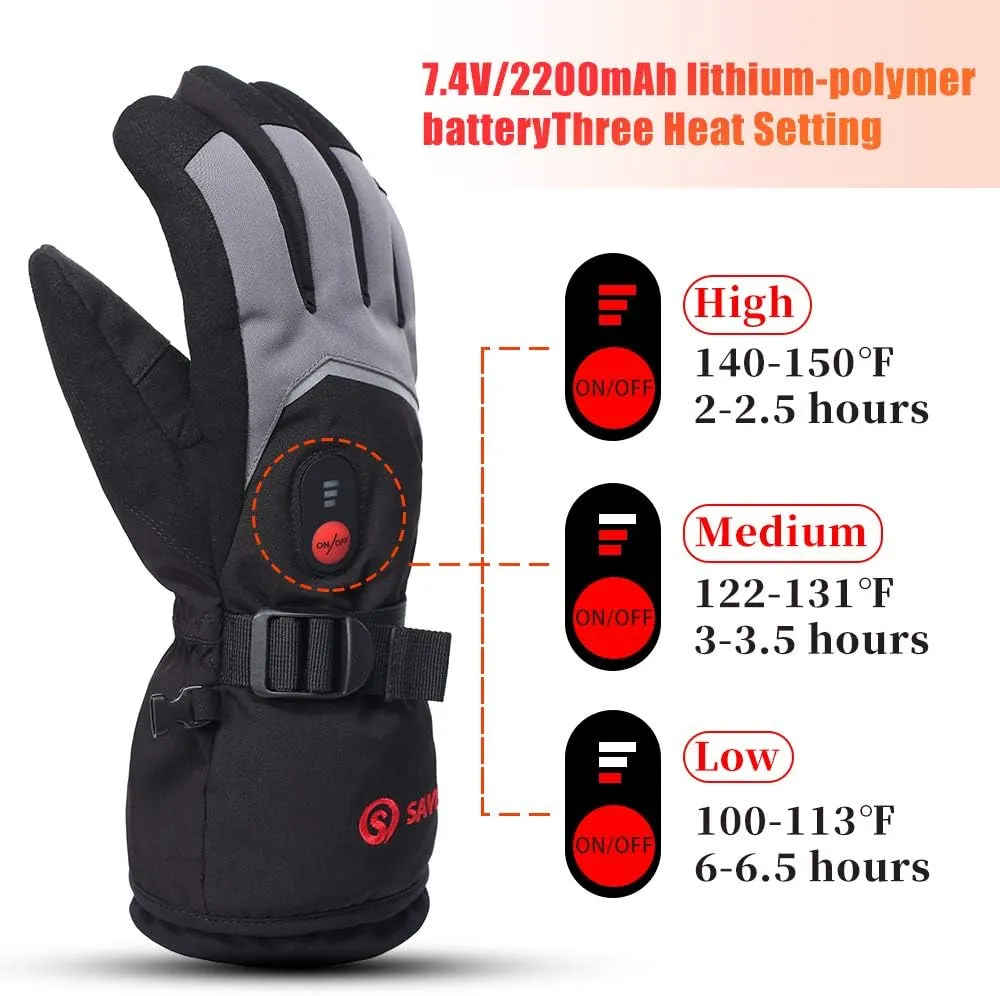 SAVIOR HEAT Rechargeable Heated Gloves - Electric Ski Gloves with 3 Heating Levels, Touchscreen, Waterproof for Men & Women