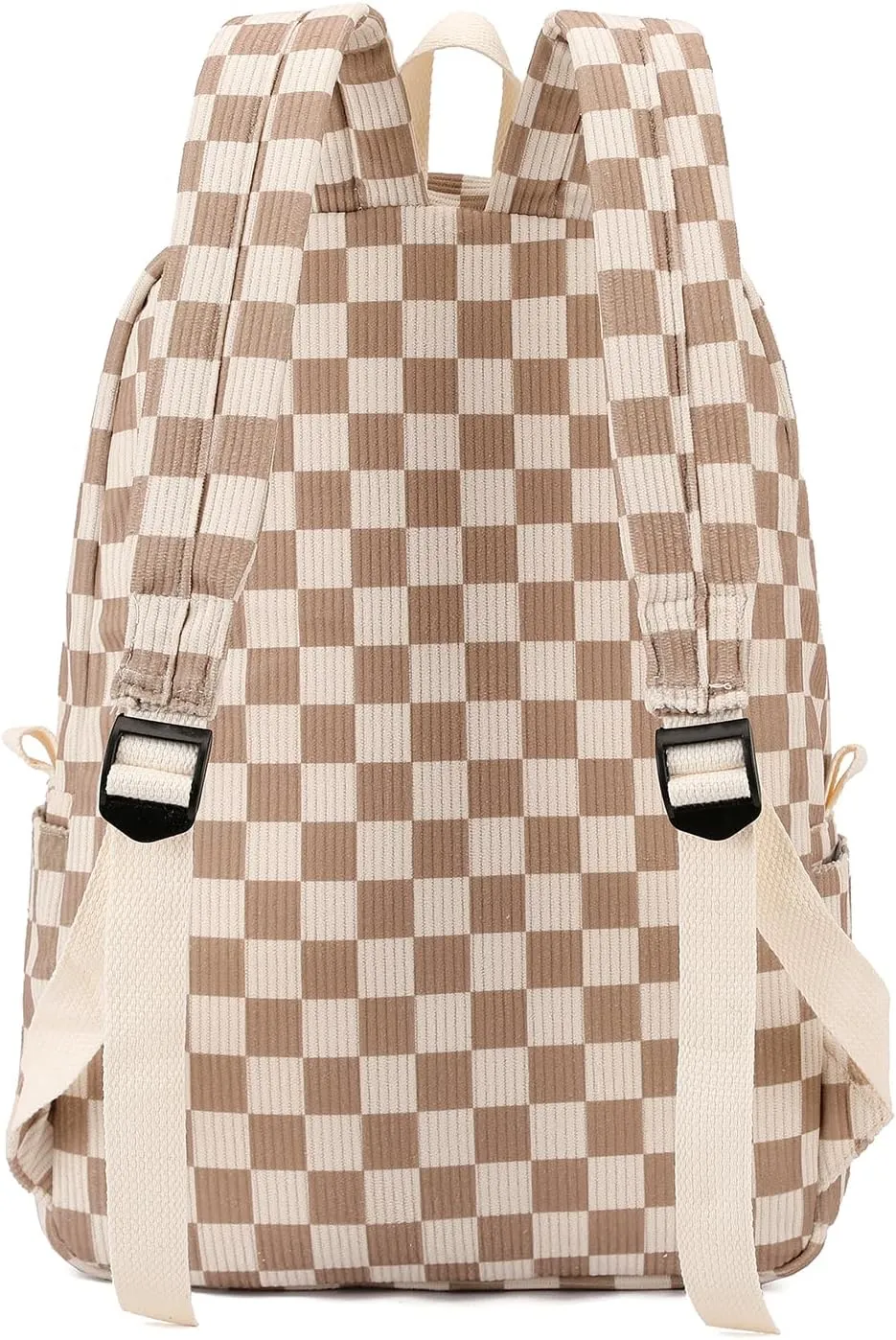 School Backpack for Girls Corduroy Bookbag 16inch Elementary Primary Preschool for Teen Boys Girl Travel Casual Daypacks (Checkered Brown)