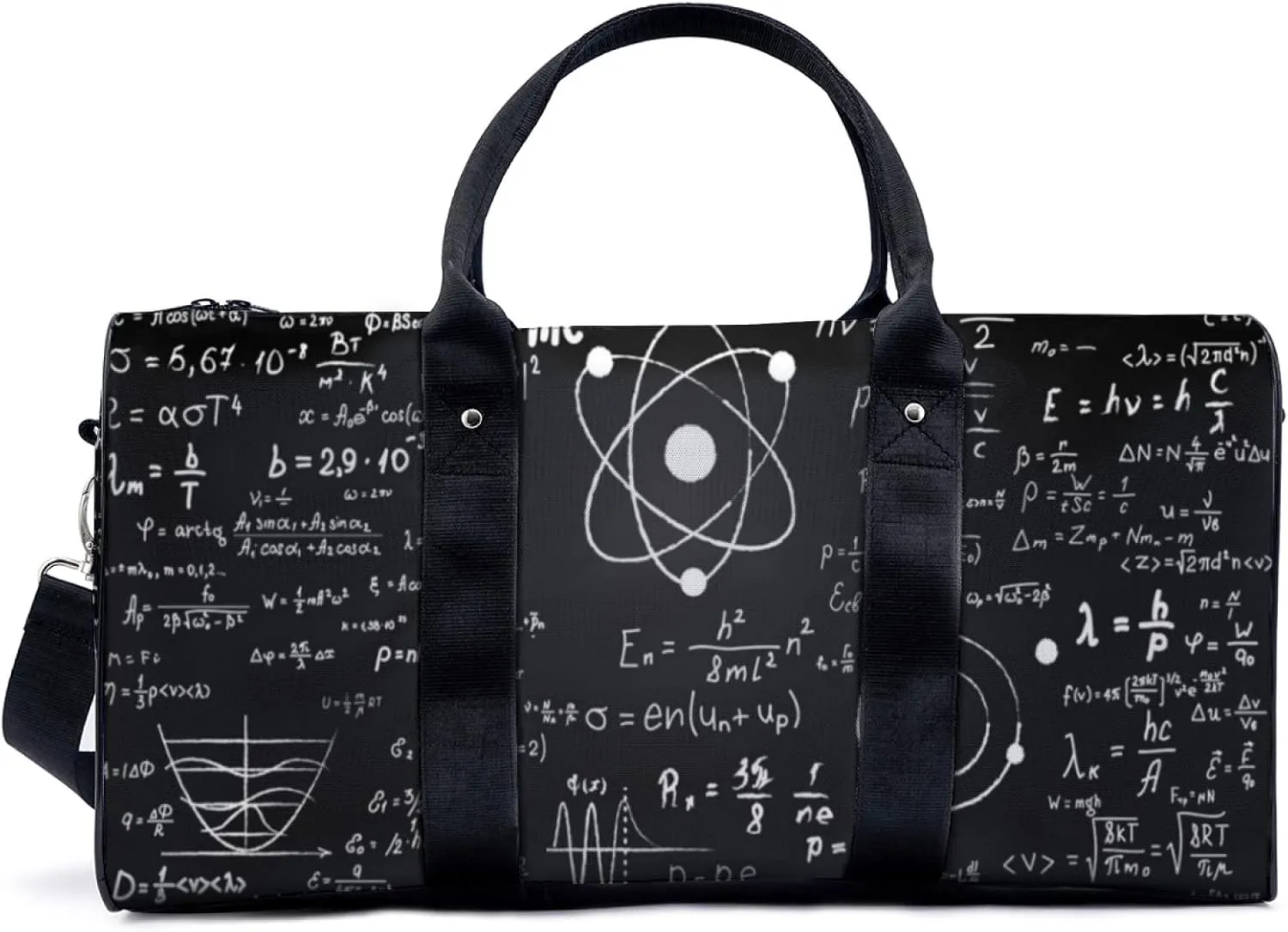 Scientific Theme Pattern Travel Luggage Duffel Bag with Adjustable Strap Teaching Formula Sports Bag Lightweight Canvas Gym Tote Bag for Men and Women